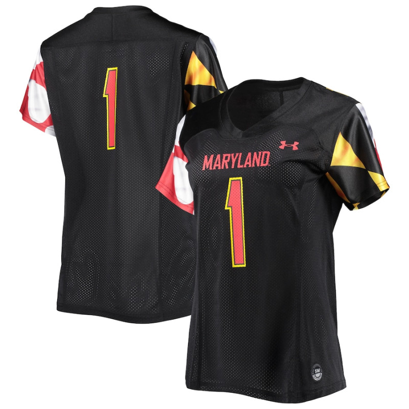 Women's #1 Maryland Terrapins Under Armour Replica Black College Football Jersey Women's #1 Maryland Terrapins Under Armour Replica Black College Football Jersey
