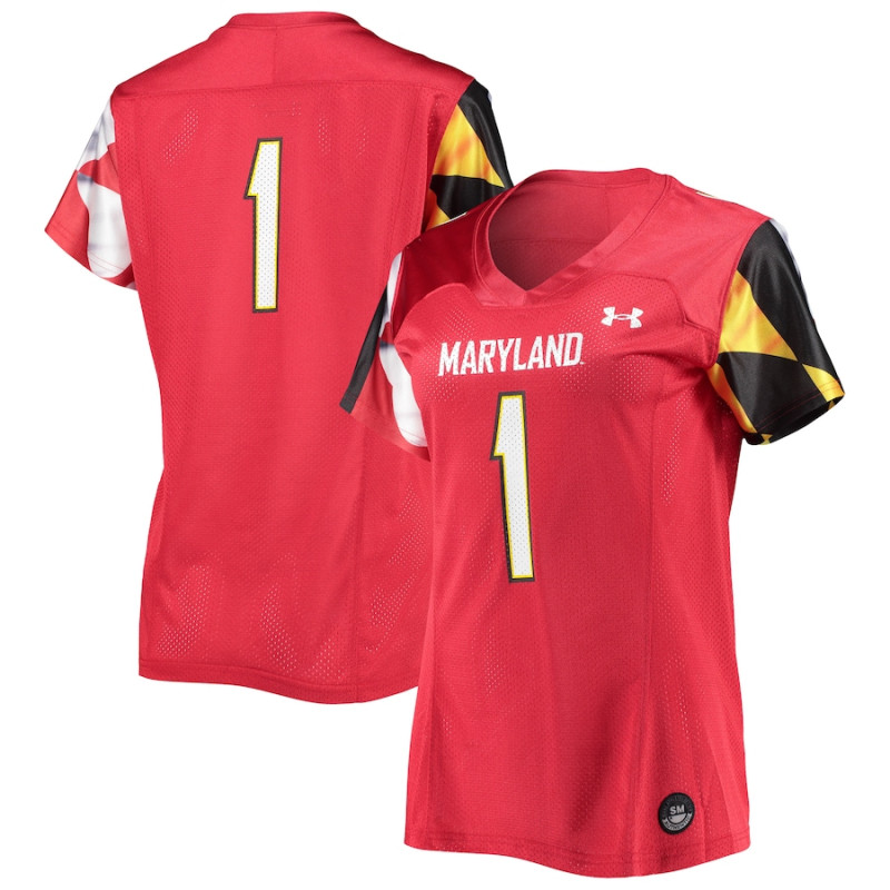 Women's #1 Maryland Terrapins Under Armour Replica Red College Football Jersey Women's #1 Maryland Terrapins Under Armour Replica Red College Football Jersey
