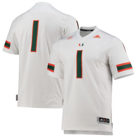 Men's - #1 Miami Hurricanes adidas Team Premier White College Football Jersey