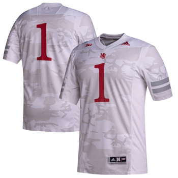 Men's - #1 Nebraska Huskers adidas Premier Strategy White College Football Jersey