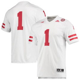 Men's - #1 Nebraska Huskers adidas Team Premier White College Football Jersey