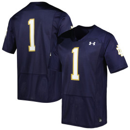Men's - #1 Notre Dame Fighting Irish Under Armour Team Wordmark Replica Navy College Football Jersey