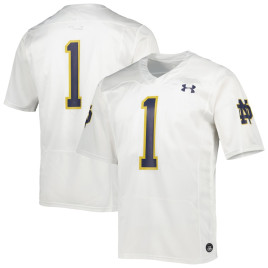 Men's - #1 Notre Dame Fighting Irish Under Armour Team Wordmark Replica White College Football Jersey
