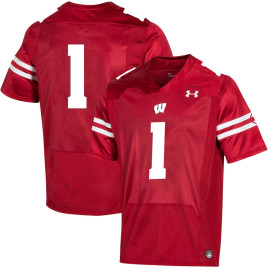 Men's - #1 Wisconsin Badgers Under Armour Premier Red College Football Jersey