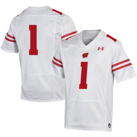 Men's - #1 Wisconsin Badgers Under Armour Replica White College Football Jersey