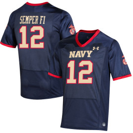 Men's - #12 Navy Midshipmen Under Armour USMC Premier Special Game Replica Navy College Football Jersey