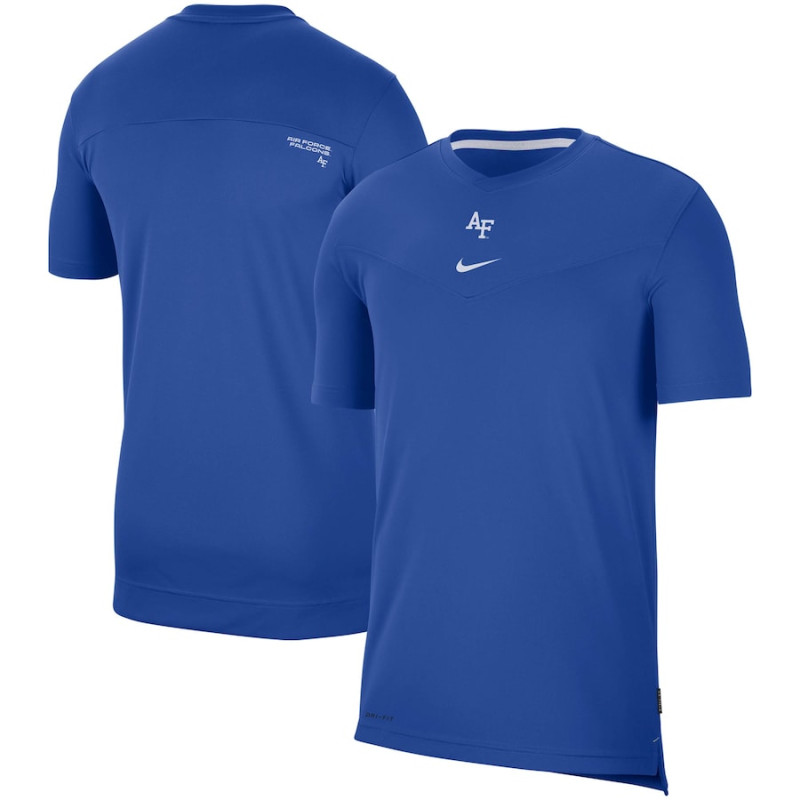 Men's - Air Force Falcons Nike 2021 Sideline Coaches Performance Top - Royal College Football T-Shirt Men's - Air Force Falcons Nike 2021 Sideline Coaches Performance Top - Royal College Football T-Shirt