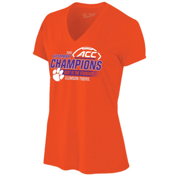 Women's Clemson Tigers 2020 ACC Champions Locker Room V-Neck Orange College Football T-Shirt