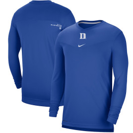 Men's - Duke Blue Devils Nike 2021 Sideline Coaches UV Performance Long Sleeve V-Neck Royal College Football T-Shirt