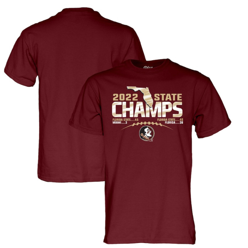 Men's - Florida State Seminoles Blue 84 2022 State Champions Score Garnet College Football T-Shirt Men's - Florida State Seminoles Blue 84 2022 State Champions Score Garnet College Football T-Shirt