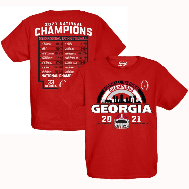 Youth Georgia Bulldogs Blue 84 Playoff 2021 National Champions Schedule Red College Football T-Shirt Youth Georgia Bulldogs Blue 84 Playoff 2021 National Champions Schedule Red College Football T-Shirt