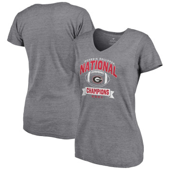 Women's Georgia Bulldogs Fanatics Branded Playoff 2021 National Champions Reverse Vintage V-Neck Heathered Gray College Football T-Shirt