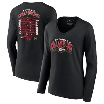 Women's Georgia Bulldogs Fanatics Branded Playoff 2021 National Champions Route Schedule Long Sleeve V-Neck Black College Football T-Shirt
