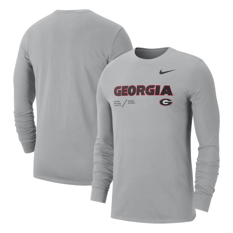 Men's - Georgia Bulldogs Nike Team Practice Performance Long Sleeve Gray College Football T-Shirt Men's - Georgia Bulldogs Nike Team Practice Performance Long Sleeve Gray College Football T-Shirt