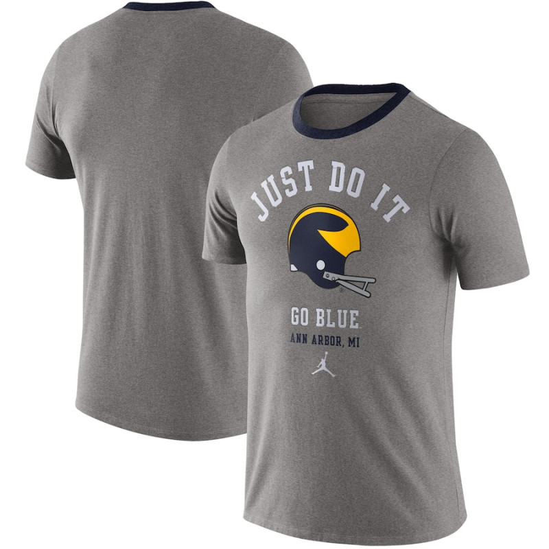 Men's - Michigan Wolverines Jordan Brand Vault Helmet Team Tri-Blend Heathered Gray College Football T-Shirt Men's - Michigan Wolverines Jordan Brand Vault Helmet Team Tri-Blend Heathered Gray College Football T-Shirt