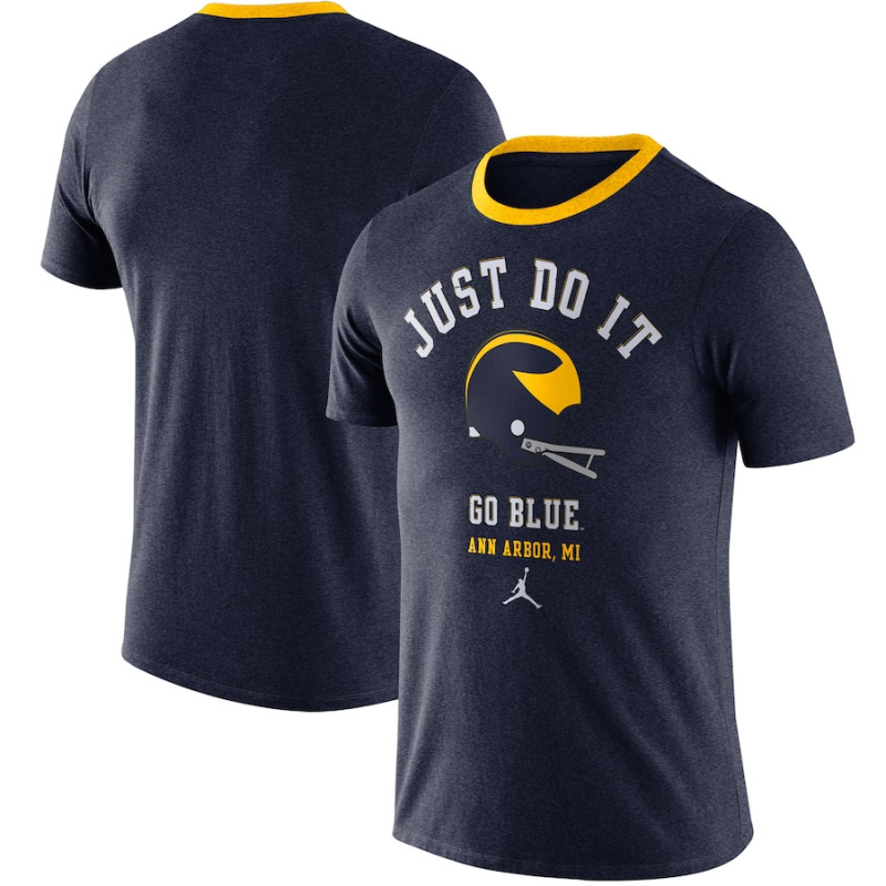Men's - Michigan Wolverines Jordan Brand Vault Helmet Team Tri-Blend Navy College Football T-Shirt Men's - Michigan Wolverines Jordan Brand Vault Helmet Team Tri-Blend Navy College Football T-Shirt