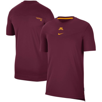 Men's - Minnesota Golden Gophers Nike 2021 Sideline Coaches Performance Top - Maroon College Football T-Shirt