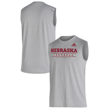 Men's - Nebraska Huskers adidas Sideline Locker Creator AEROREADY Sleeveless Heather Gray College Football T-Shirt