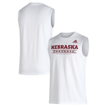 Men's - Nebraska Huskers adidas Sideline Locker Creator AEROREADY Sleeveless White College Football T-Shirt