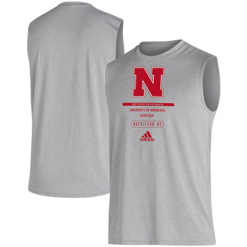 Men's - Nebraska Huskers adidas Sideline Locker Tag AEROREADY Creator Sleeveless Gray College Football T-Shirt