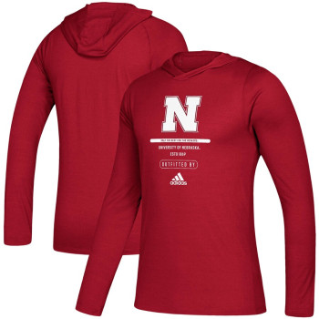 Men's - Nebraska Huskers adidas Sideline Locker Tag Freelift Tech Easy AEROREADY Hoodie Long Sleeve Scarlet College Football T-Shirt