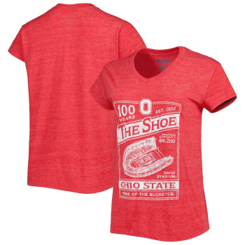 Women's Ohio State Buckeyes Champion Vault Logo Tri-Blend V-Neck Scarlet College Football T-Shirt