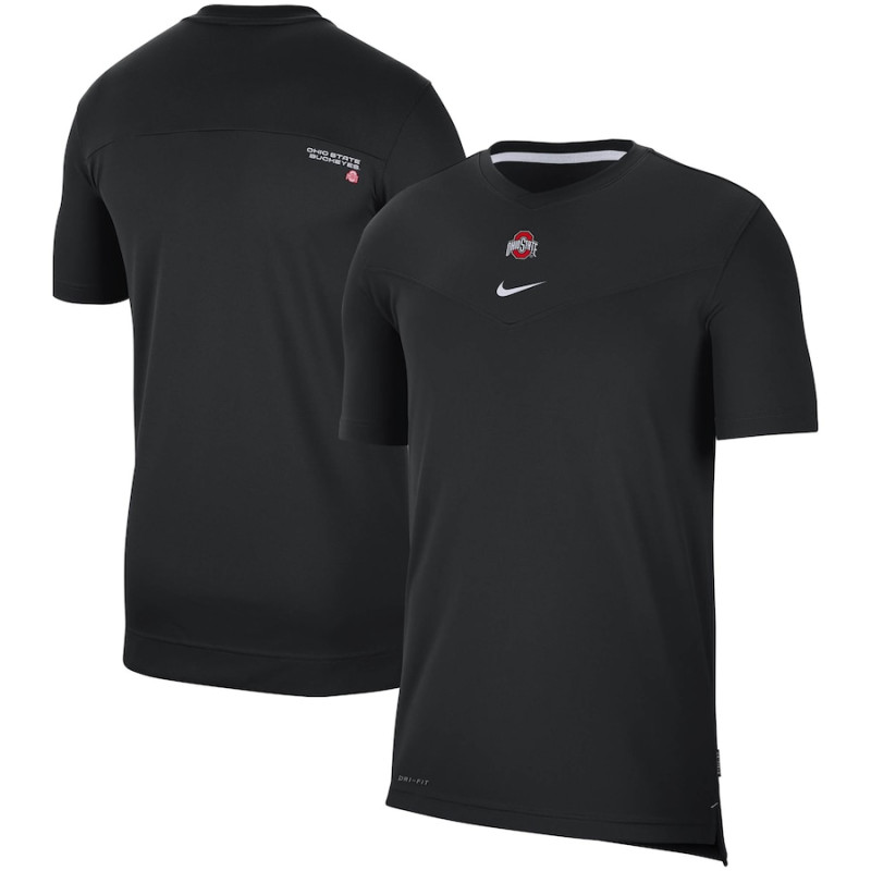 Men's - Ohio State Buckeyes Nike 2021 Sideline Coaches Performance Top - Black College Football T-Shirt Men's - Ohio State Buckeyes Nike 2021 Sideline Coaches Performance Top - Black College Football T-Shirt