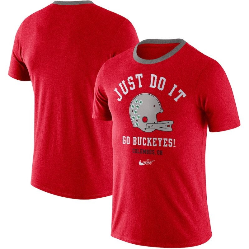 Men's - Ohio State Buckeyes Nike Vault Helmet Team Tri-Blend Scarlet College Football T-Shirt Men's - Ohio State Buckeyes Nike Vault Helmet Team Tri-Blend Scarlet College Football T-Shirt
