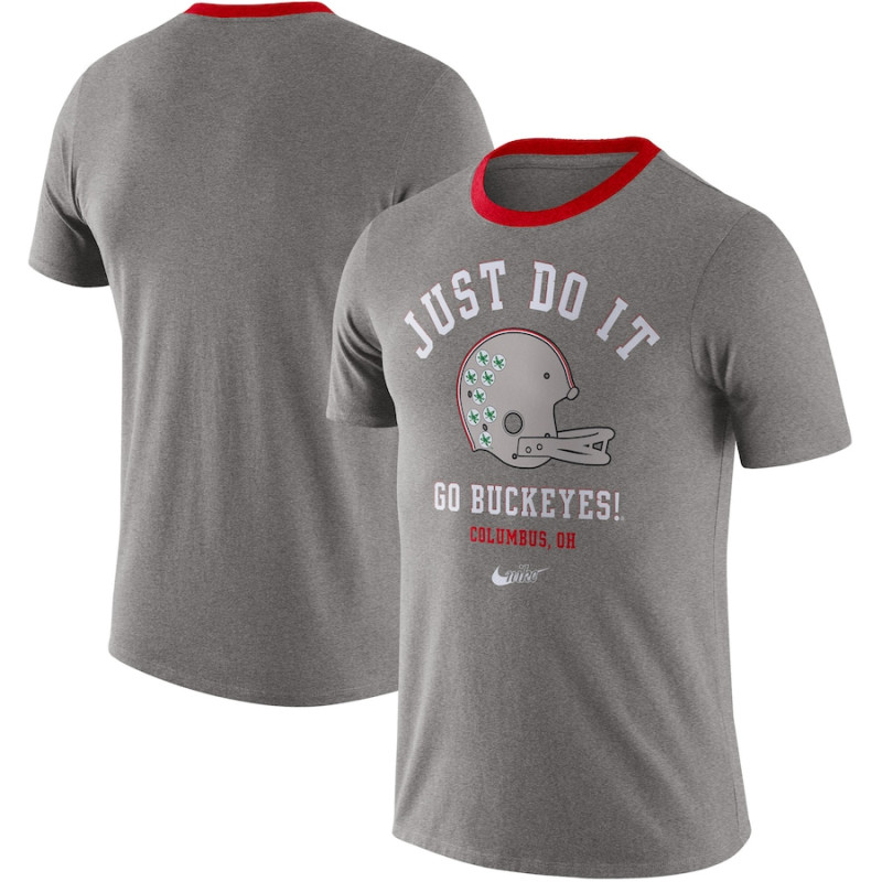 Men's - Ohio State Buckeyes Nike Vault Helmet Tri-Blend Heathered Gray College Football T-Shirt Men's - Ohio State Buckeyes Nike Vault Helmet Tri-Blend Heathered Gray College Football T-Shirt