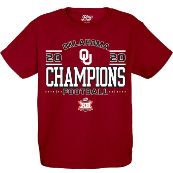 Youth Oklahoma Sooners Blue 84 2020 Big 12 Champions Locker Room Crimson College Football T-Shirt