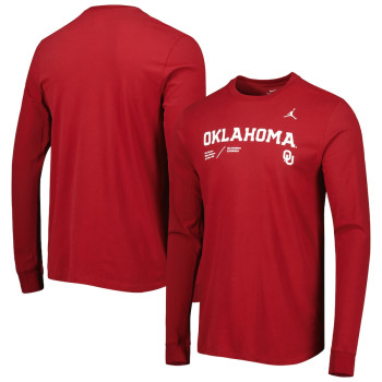 Men's - Oklahoma Sooners Jordan Brand Team Practice Performance Long Sleeve Crimson College Football T-Shirt