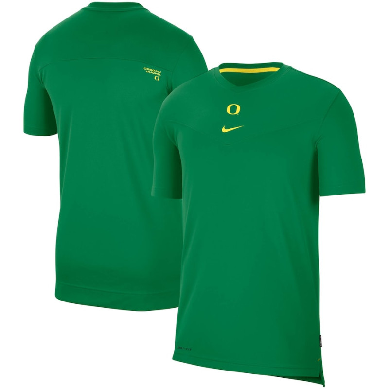 Men's - Oregon Ducks Nike 2021 Sideline Coaches Performance Top - Green College Football T-Shirt Men's - Oregon Ducks Nike 2021 Sideline Coaches Performance Top - Green College Football T-Shirt