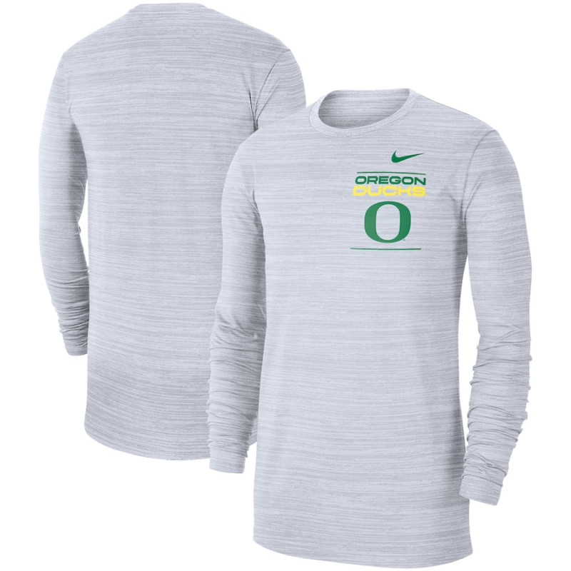 Men's - Oregon Ducks Nike 2021 Sideline Velocity Performance Long Sleeve White College Football T-Shirt Men's - Oregon Ducks Nike 2021 Sideline Velocity Performance Long Sleeve White College Football T-Shirt