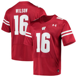 Men's - Russell Wilson Wisconsin Badgers Under Armour Replica Alumni Red College Football Jersey