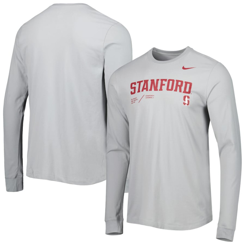 Men's - Stanford Cardinal Nike Team Practice Performance Long Sleeve Gray College Football T-Shirt Men's - Stanford Cardinal Nike Team Practice Performance Long Sleeve Gray College Football T-Shirt