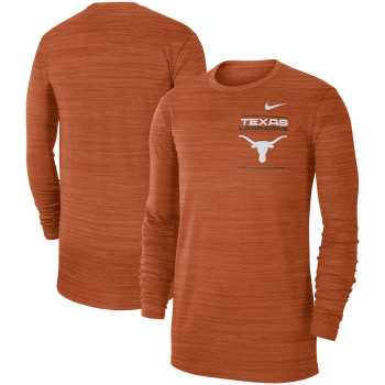 Men's - Texas Longhorns Nike 2021 Sideline Velocity Performance Long Sleeve Texas Orange College Football T-Shirt