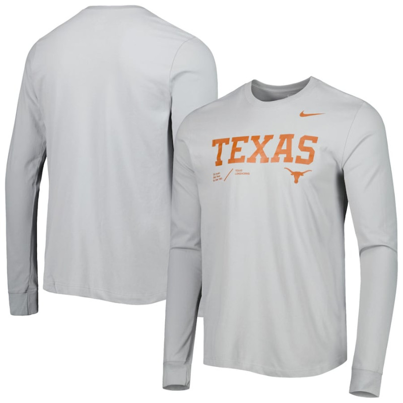 Men's - Texas Longhorns Nike Team Practice Performance Long Sleeve Gray College Football T-Shirt Men's - Texas Longhorns Nike Team Practice Performance Long Sleeve Gray College Football T-Shirt