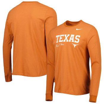 Men's - Texas Longhorns Nike Team Practice Performance Long Sleeve Texas Orange College Football T-Shirt