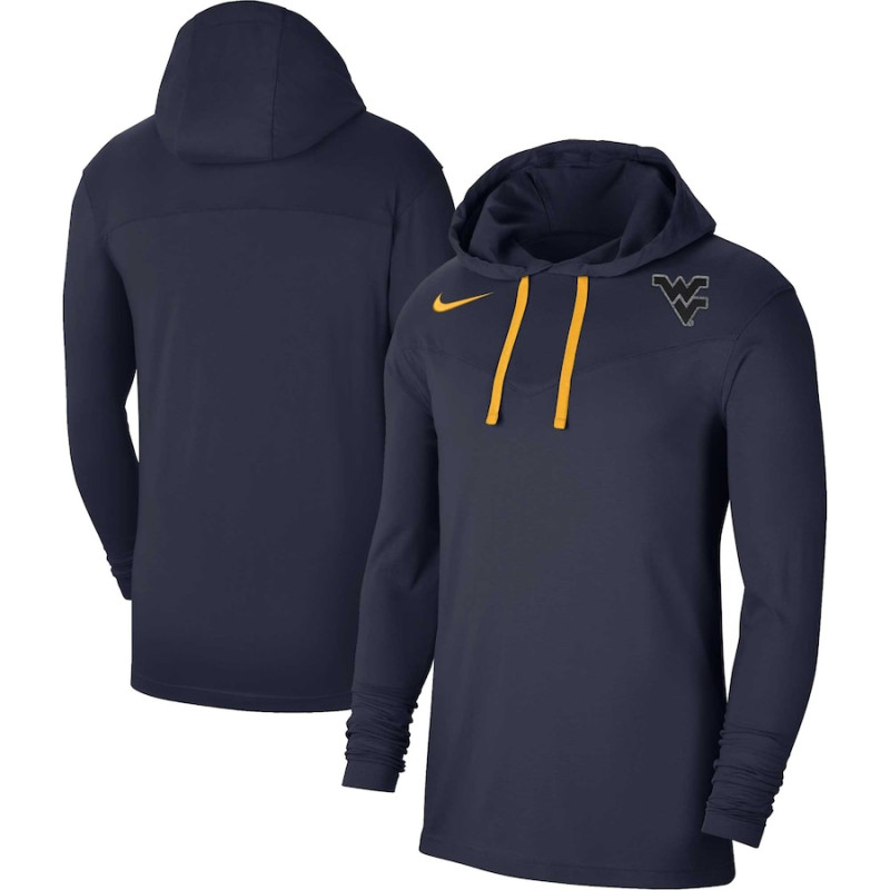 Men's - West Virginia Mountaineers Nike Off-Field Performance Long Sleeve Hoodie Navy College Football T-Shirt Men's - West Virginia Mountaineers Nike Off-Field Performance Long Sleeve Hoodie Navy College Football T-Shirt
