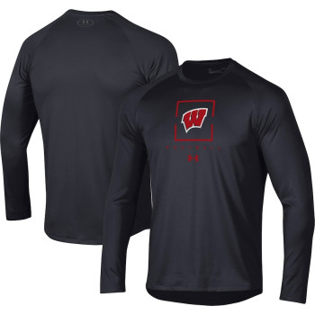 Men's - Wisconsin Badgers Under Armour Raglan Long Sleeve Black College Football T-Shirt