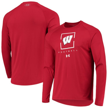 Men's - Wisconsin Badgers Under Armour Raglan Long Sleeve Red College Football T-Shirt